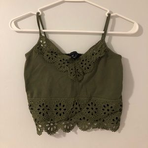 Dark Green Lace Crop Top